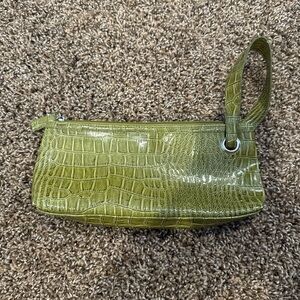 Elegant Olive Crocodile-Embossed Wristlet
